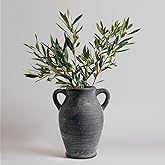 Sunddo Black Vases Home Decor, Rustic Farmhouse Ceramic Vase with 2 Handles, Vintage Stone Pottery Decorative, Living Room, Shelf Enterway, Wedding, Table Decor