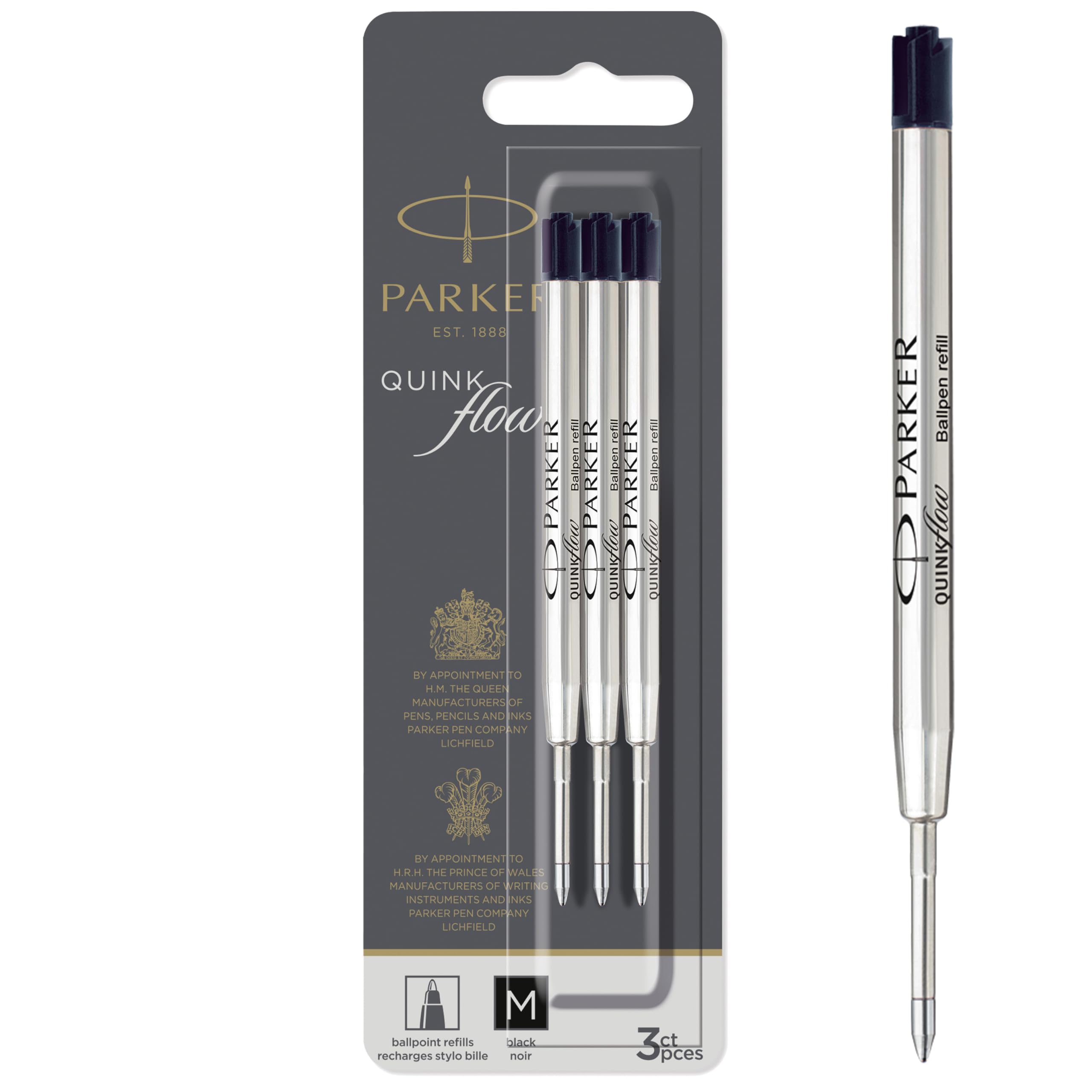 Parker Ballpoint Pen Refills | Medium Point | Black QUINKflow Ink | 3 Count