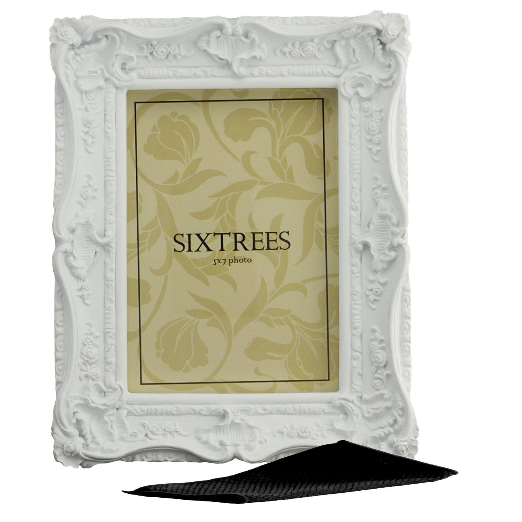 Sixtrees Chelsea 5-254-57 Ornate Vintage Swept Shabby Chic White 7x5 inch Photo frame - with Microfibre glass cleaning cloth.