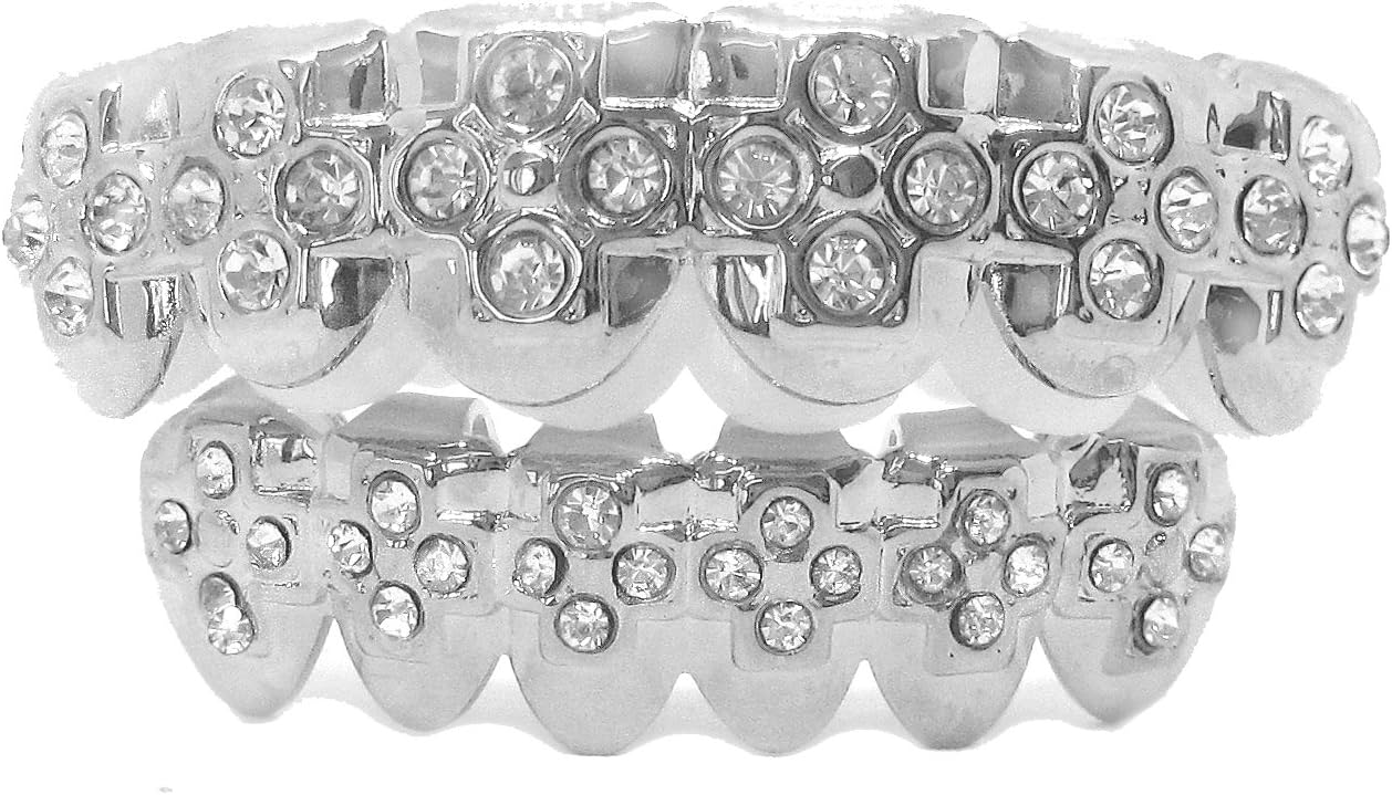Bling Bling Grillz silver Top & Bottom CROSS Hiphop bling Grillz Set