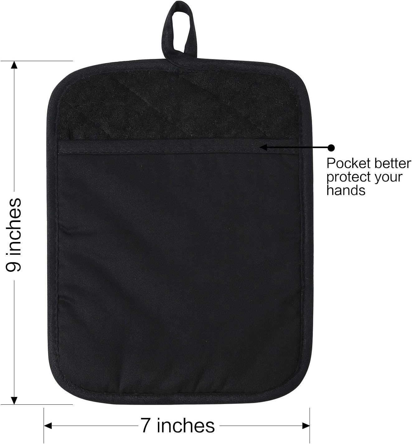 100% Cotton with Silicone Kitchen Everyday Basic Pot Holder Heat Resistant Coaster Potholder Oven Mitts with Pocket for Cooking and Baking Set of 2 Black: Home & Kitchen