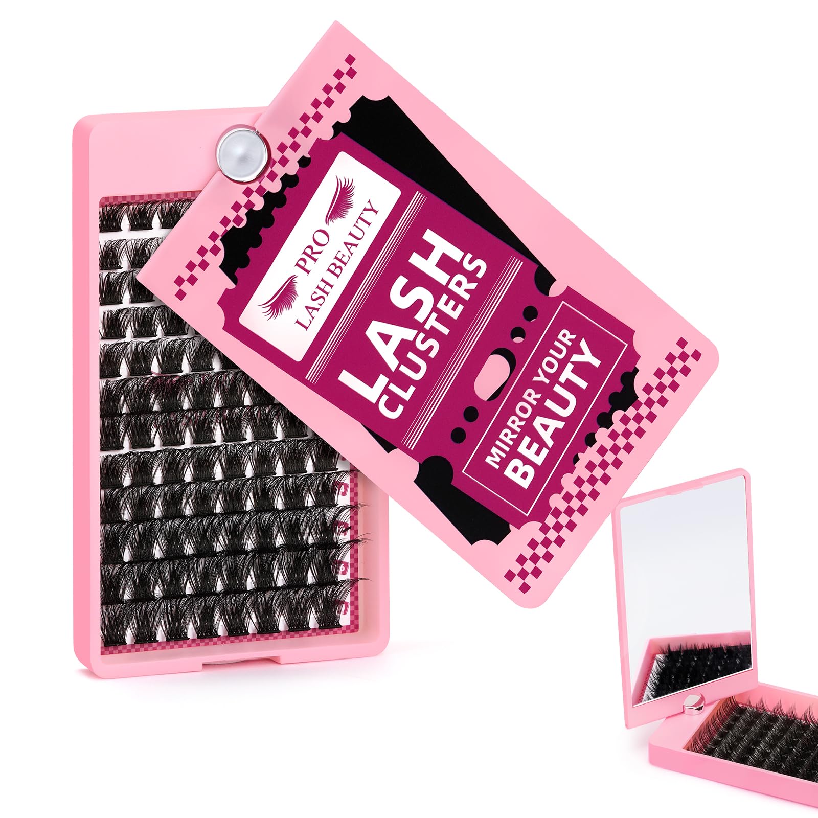 PRO Lash Clusters, 96Pcs Cluster Lashes Rotary Mirror Case Individual Lashes DIY Lash Extension Eyelash Clusters 10-16 Mix Fluffy Wispy Lashes Thin Band Not Fall Apart(Volume 02, C-10-16mix)