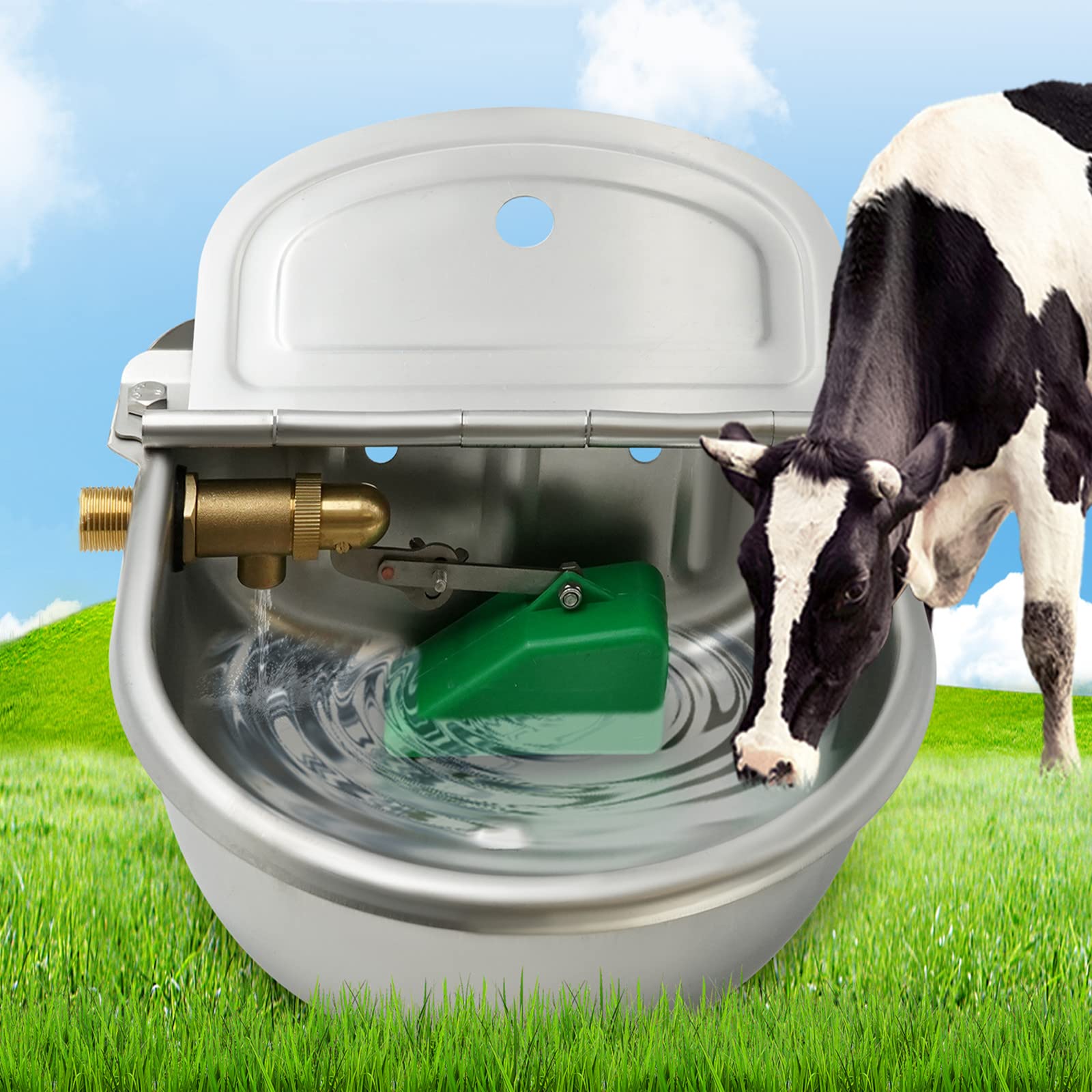 BREUAILY Automatic Cattle Water Bowls with Float Valve Stainless Steel Horse Drinking Waterer Cow Drinking Water Trough for Sheep Horse Goat Dog Poultry