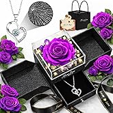 cdco Valentines Day Gifts for Her Women Girlfriend Wife Fiancée - Preserved Real Rose with Heart Necklace “I Love You” in 100 Languages, Valentine's Forever Flowers