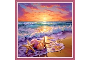 Joyhoor Cross Stitch Kits for Beginners, Stamped Cross-Stitch Supplies, Needlework Preprint Embroidery Kits, Adults DIY Needlepoint Kits, Embroidery Patterns 11CT-Sunrise on The Beach, 18x18 inch