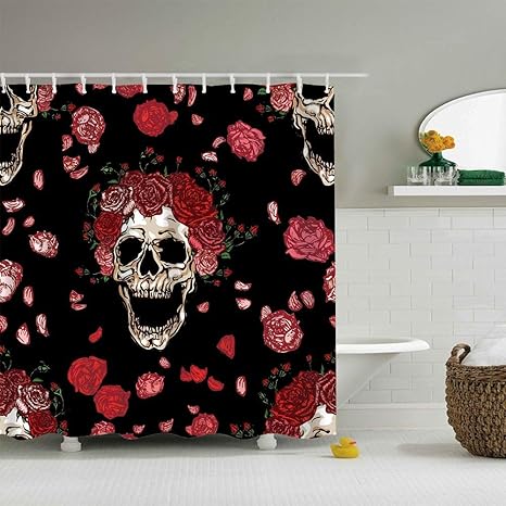 Printsonne - Cortina de ducha con diseño de calaveras marrones con