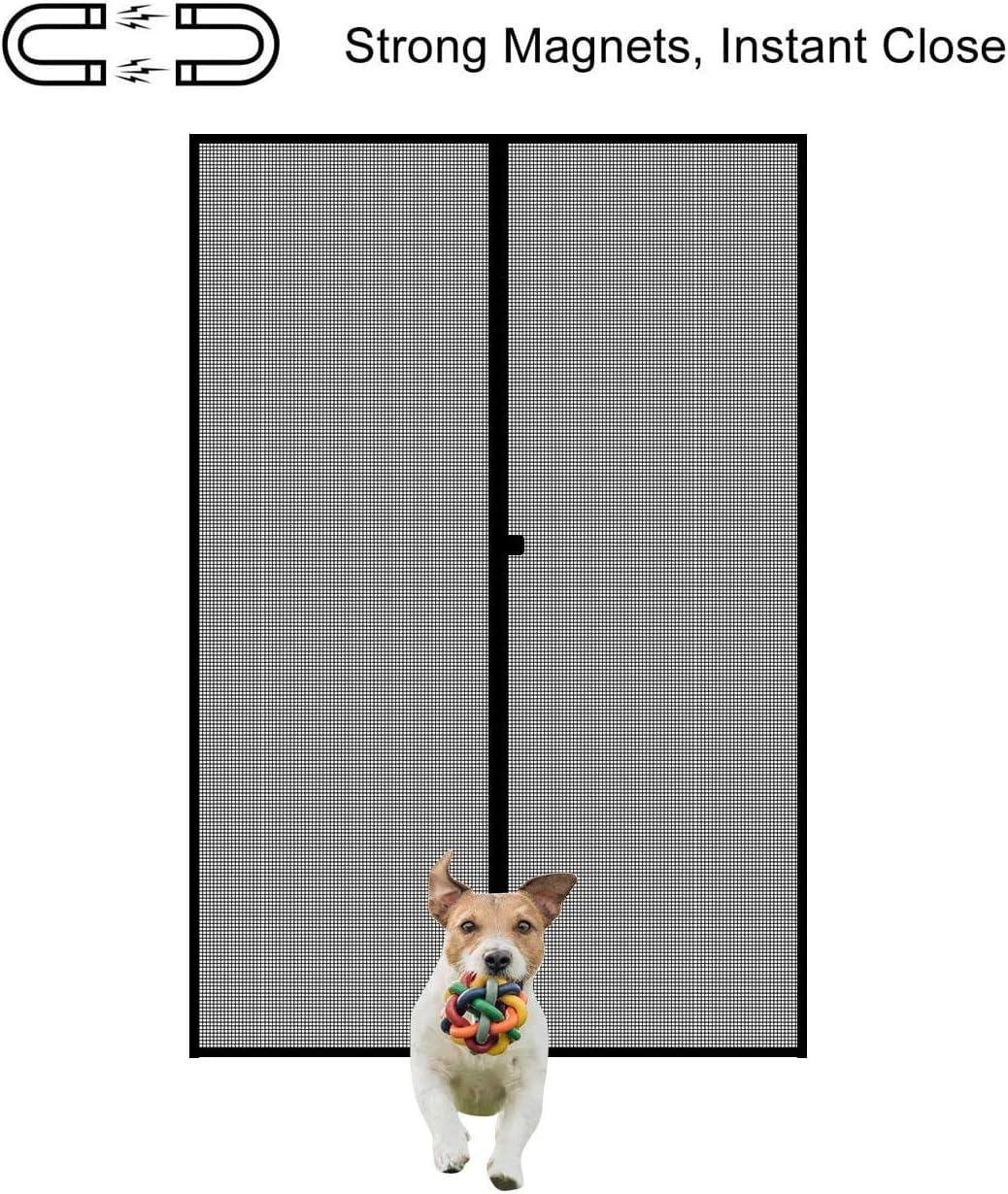 MAGZO Screen Door Magnets 36 x 80, Durable Fiberglass Door Mesh with Full Frame Hook&Loop for Sliding Door Fits Door Size up to 36"x80" Max-Black - - 