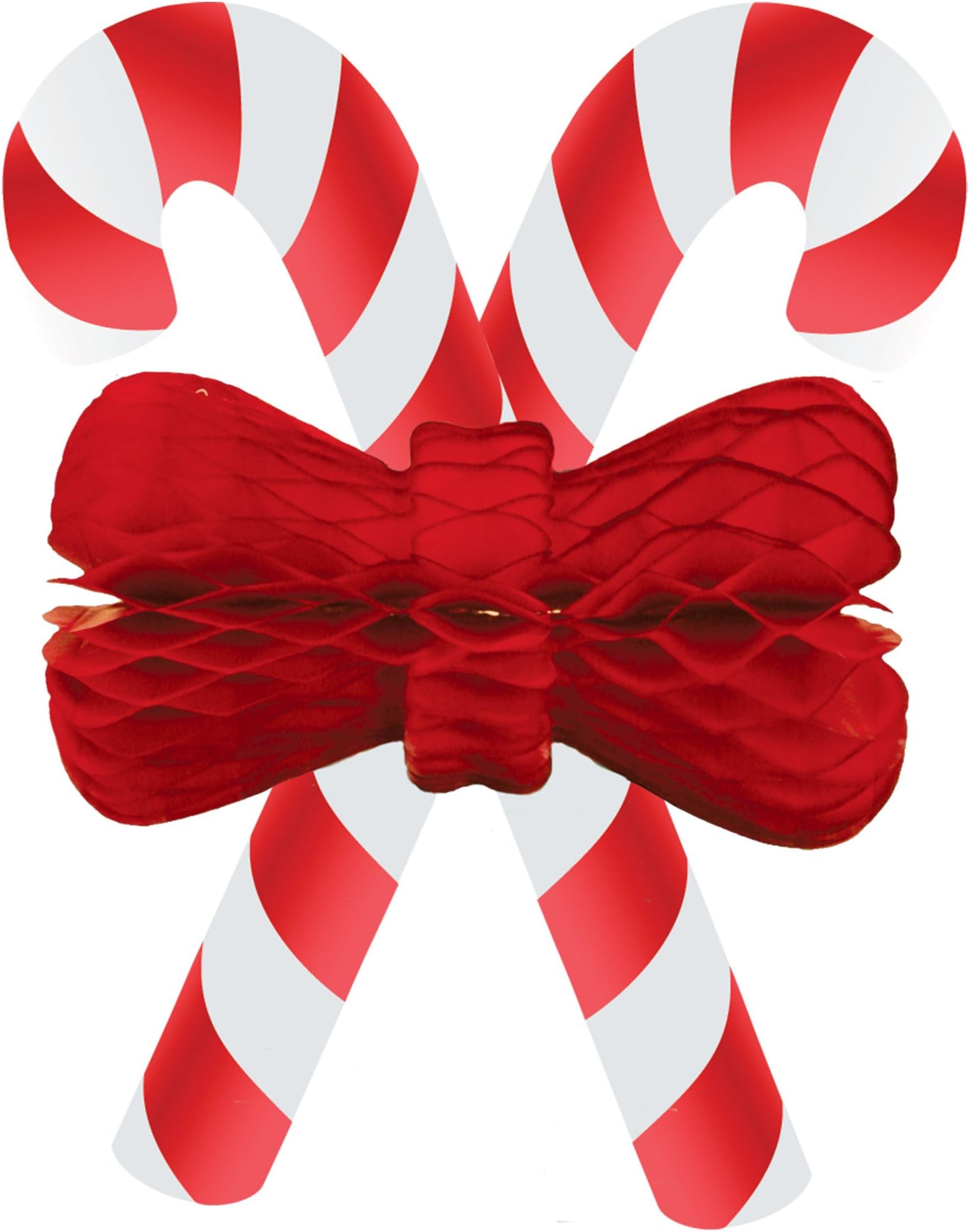 Christmas Decoration, Cardboard Striped Candy Canes, with a Red Honeycomb Bow. 71cm
