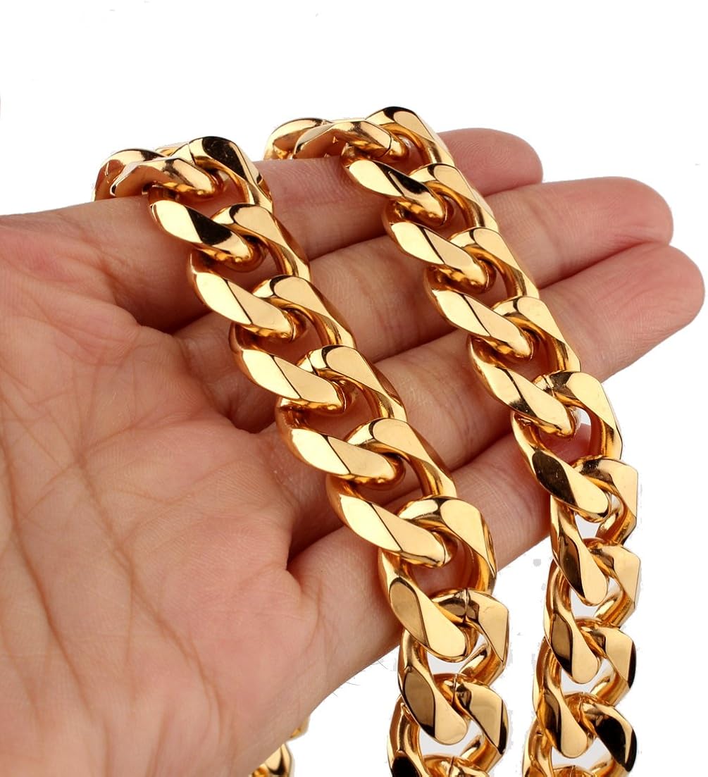 GZMZC 12mm/15mm Polished Gold Tone Mens Chain Boys 316L Stainless Steel