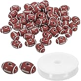 PATIKIL 11mm Acrylic Rugby Beads Bulk, 50 Pack Sports Ball Bead Round Sports Spacer with 4.4 Yard Elastic Rope for DIY Crafts Bracelet Necklace Making, Brown