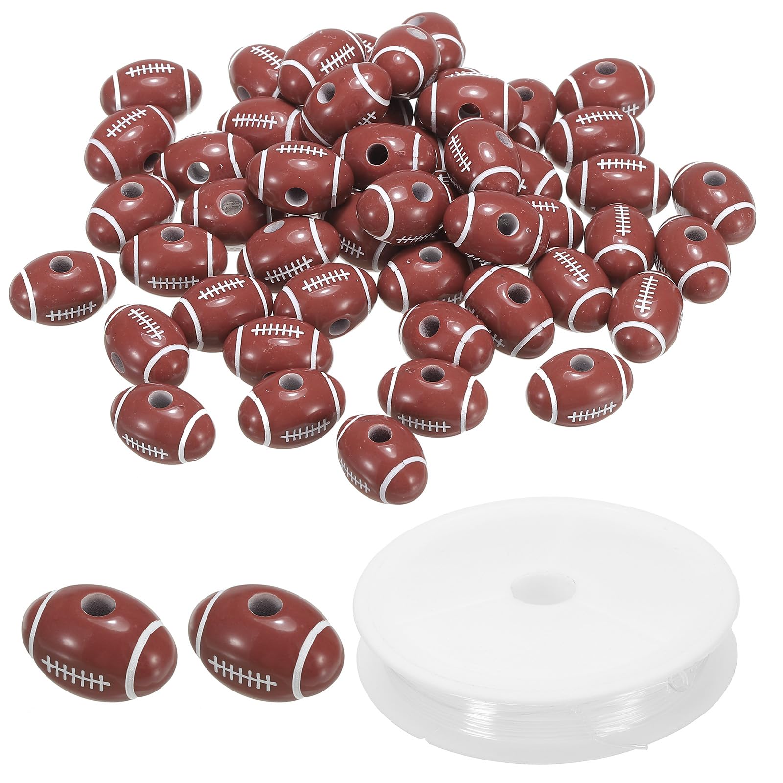 PATIKIL 18mmx11mm Acrylic Rugby Beads Bulk, 100 Pack Sports Ball Beads Round Sports Spacer Beads with 4.4 Yard Elastic Rope for DIY Crafts Bracelet Necklace Making, Brown