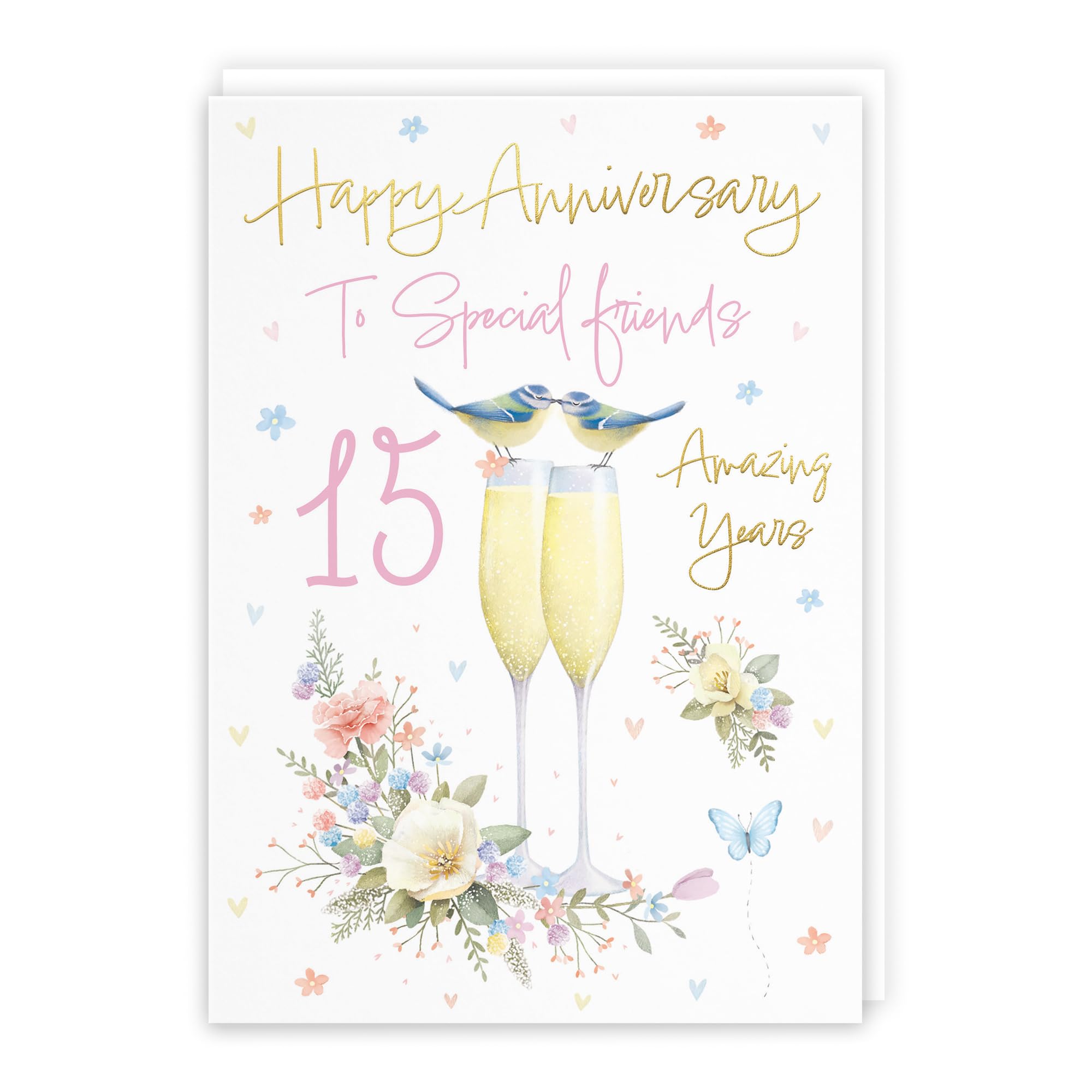 Hunts England - Special Friends 15th Anniversary Card - A5 Size - Champagne Flutes - Gold Foil - 15th Anniversary Card For Special Friends - Fifteen Years - Milo's Gallery