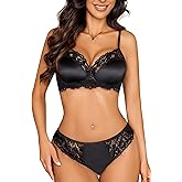 Avidlove Lingerie Sets for Women Sexy Underwire Bra and Pany Set Floral Lace 2 Pieces Underwear Satin Lingerie Outfit