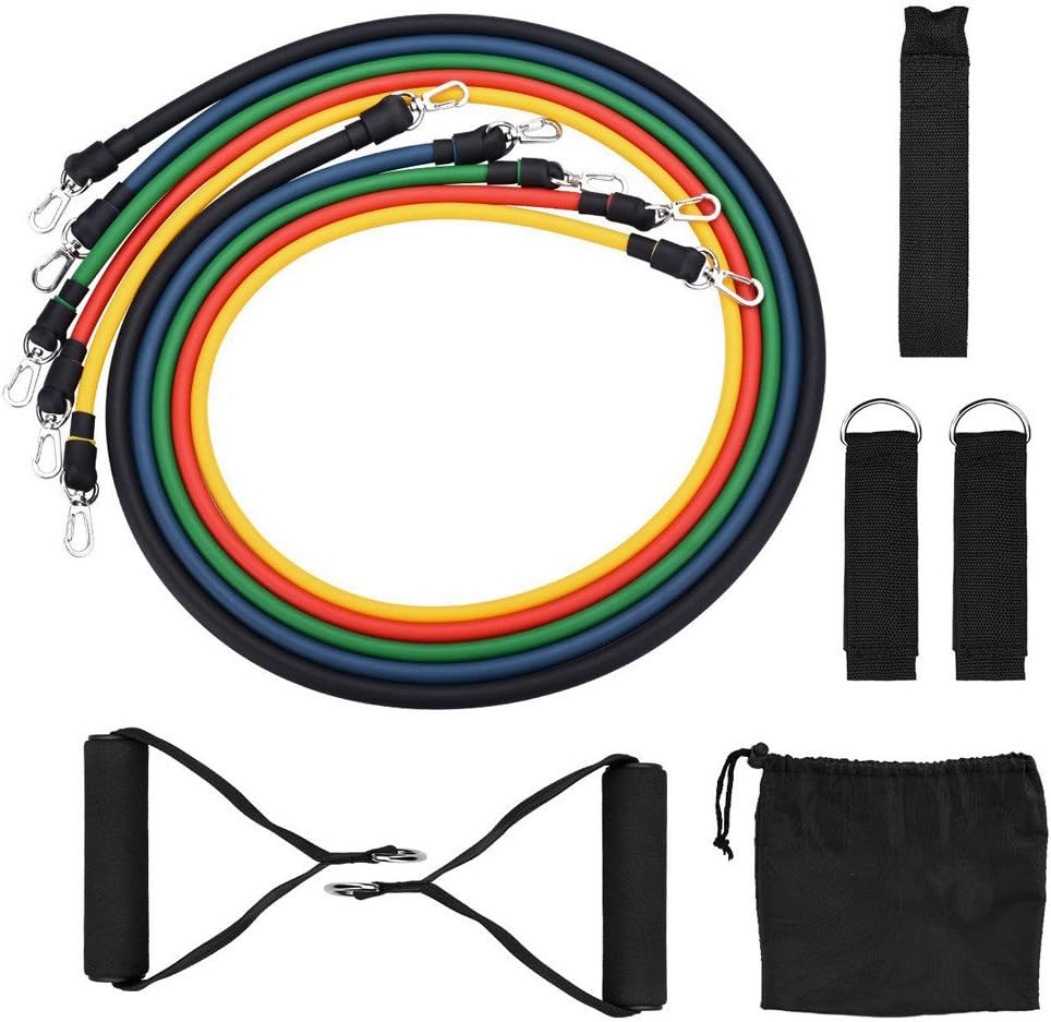 YunZyun 5Pcs Elastic Fitness Bands Alloy Exercise Resistance Complete Accessor Set, Training, Physical Therapy, Home Workouts, Yoga (Black 5Pcs)