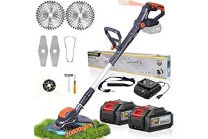 BAMIHUI Electric Weed Wacker Cordless,24V Weed Cordless Eater Battery Powered,Brush Cutter with 2Pcs 4.0Ah Batteries,1300W Motor,2 Types Blades,Grass/String Trimmer Lawn for Yard and Garden