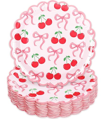 Set De Décoration Fête Cerisiers – 60 Pièces (assiettes, Serviettes) – Motif Fleurs De Cerisier – Pour Anniversaire, Tea Party, Mariage, Baby Shower