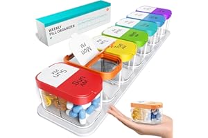 Odaro Extra Large Weekly Pill Organizer, XL Pill Box 7 Day Am Pm, Jumbo Medicine Organizer 2 Times A Day to Hold Daily Medicine Vitamin and Supplements - Rainbow