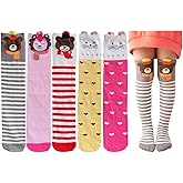 Toptim Little Girl's Knee High Socks Over Calf Kids Overknee Stockings Bow Style 3-12T(Cartoon-5Pairs)