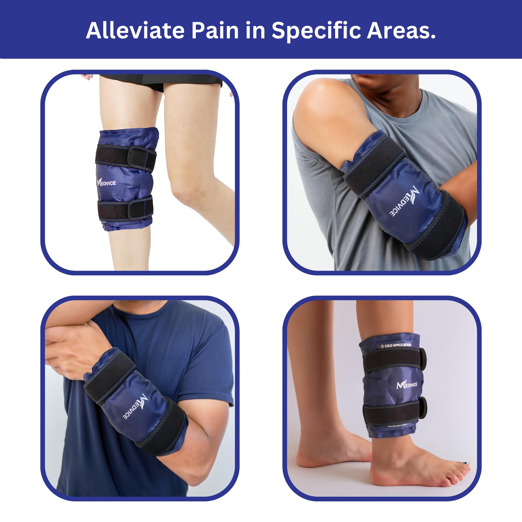 Medvice Ice Pack with Cold Compression for Knee Pain Relief, Swelling, Knee Replacement Surgery, Arthritis, and Injury Recovery, Adjustable Straps, Reusable Gel Ice Wrap for Meniscus Tear and ACL Blue