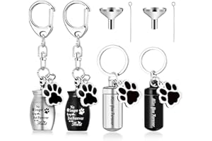 Kigeli 4 Pcs Pet Ashes Keepsake Keychain for Dog Pet Ashes Urn with 4 Pcs Filling Tools Memorial Cylinder Cat Cremation Jewelry Pend Paw Print Urn Pendant 2 Styles