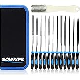 SOWKIPE 13-Piece Needle File Set, 6 Diamond and 6 Steel Files with Case | 6 diamond and 6 steel precision files with cleaning brush and carrying case for wood, plastic, jewelry, leather and DIY