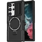 THMEIRA for Samsung Galaxy S22 Ultra Magnetic Case [Compatible with MagSafe] with Camera Cover & Magnetic Ring Kickstand, Military Grade Heavy Duty Case for Samsung S22 Ultra 6.8'', Black