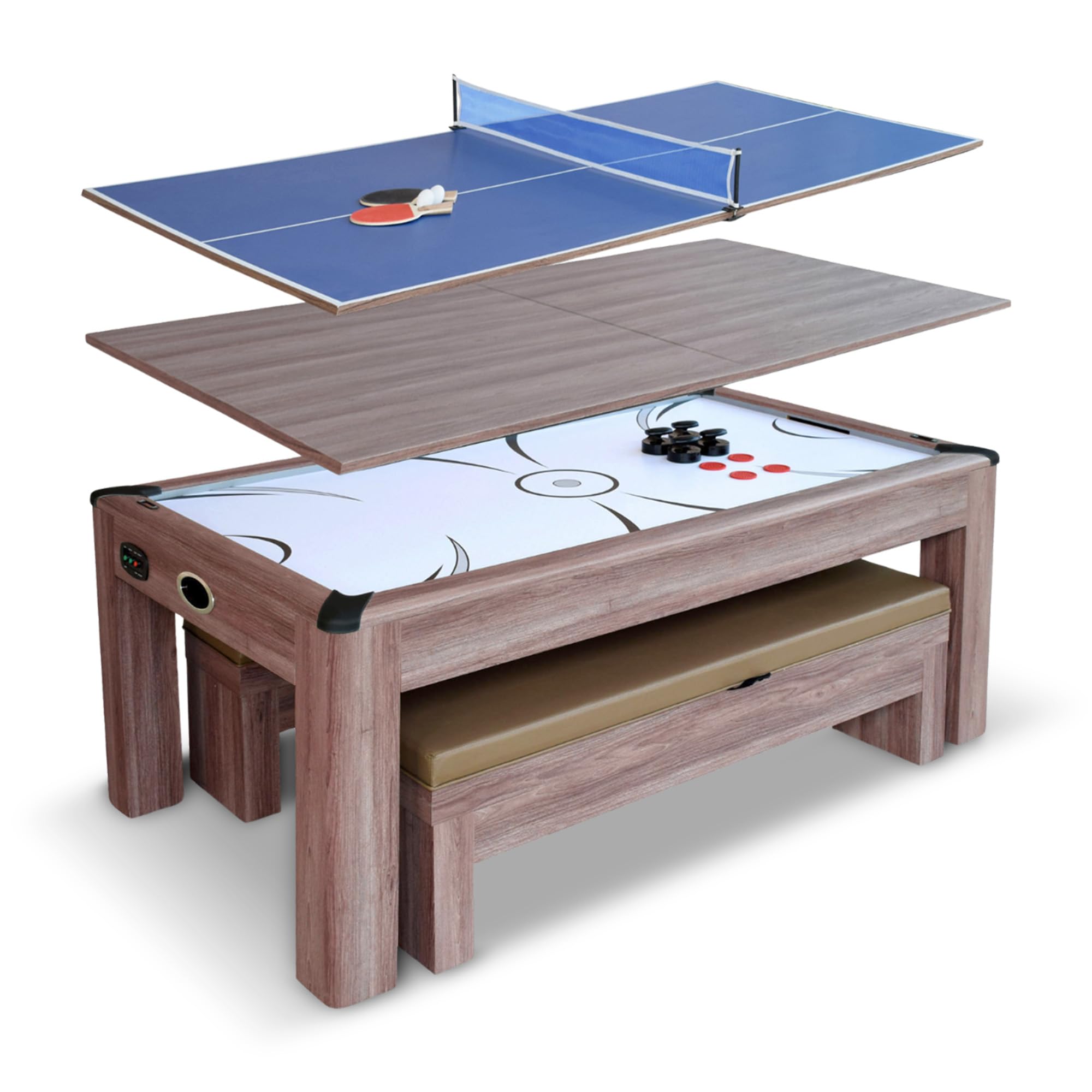 Photo 1 of ****BOX 1 OF 2 ONLY/MISSING PARTS****Hathaway Driftwood 7 Ft Air Hockey Table for Home Game Room - with Table Tennis Top, Dining Surface, Electronic Scorer, Two Storage Benches, High-Output Blower, Strikers & Pucks - Driftwood Finish*****factory sealed***