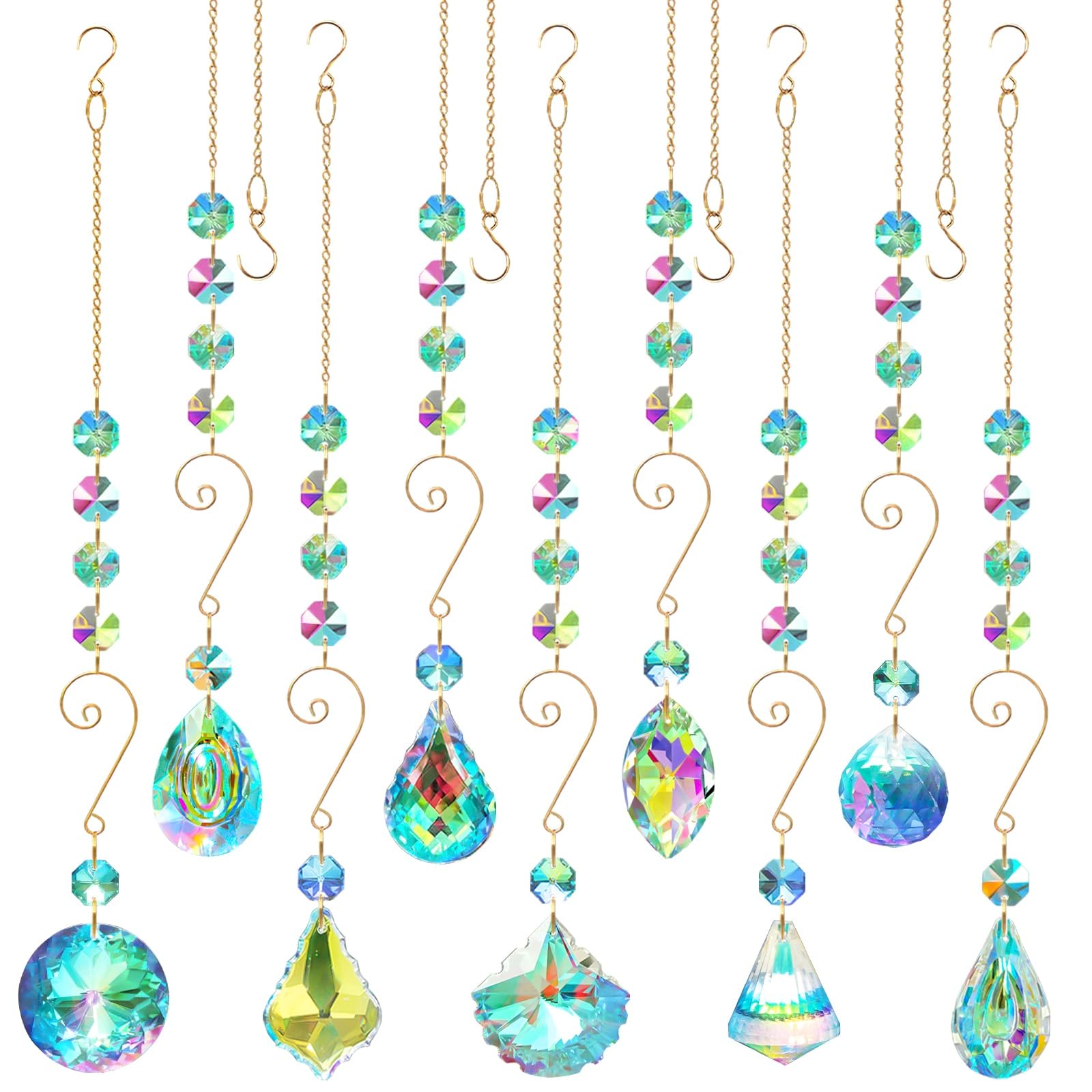 Photo 1 of 9 Pieces Sun Catchers Indoor Window Crystals Suncatchers for Windows Hanging Ornaments with Chain Colorful Prisms Rainbows Makers Pendants for Home Outdoor Garden Decoration