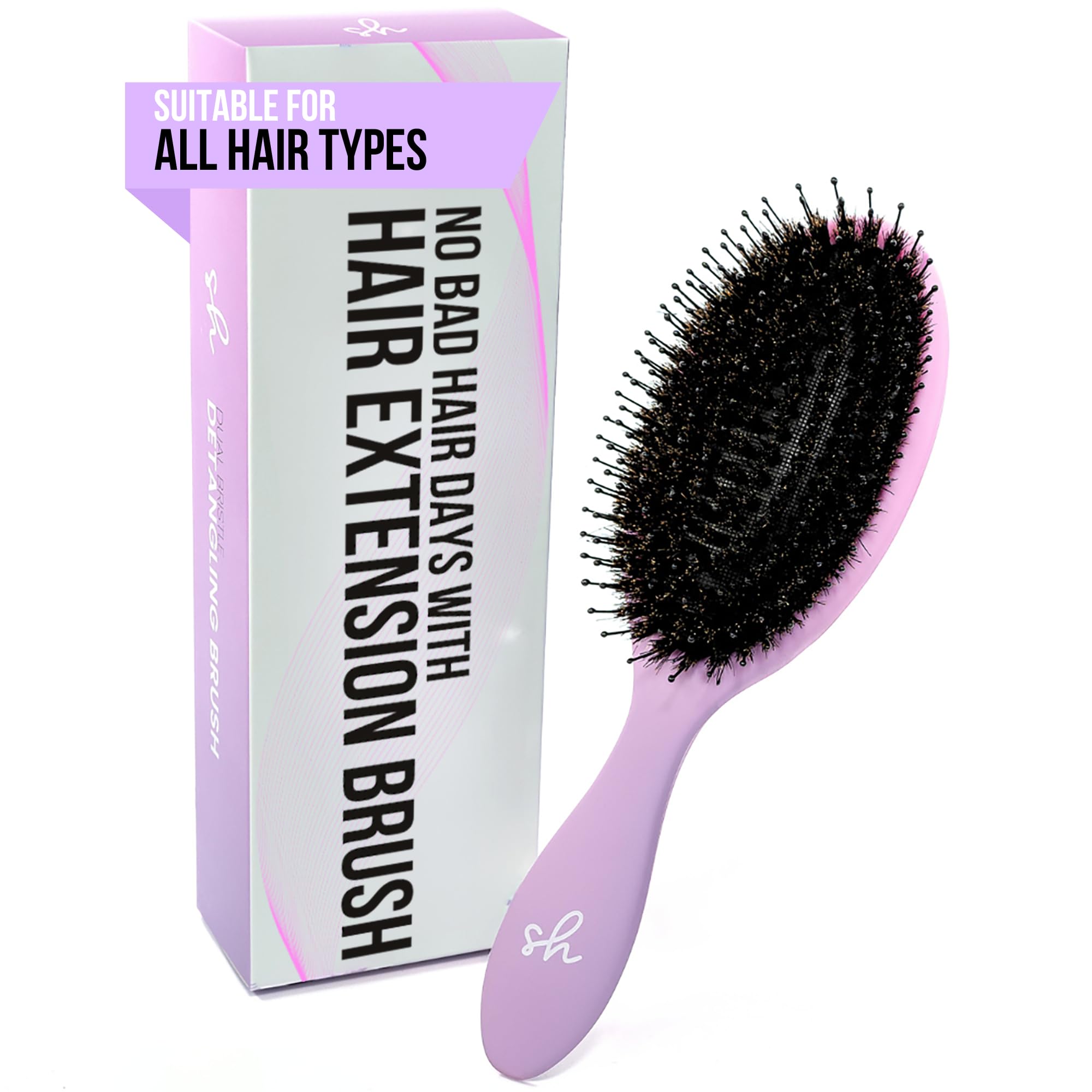 Simply Hair Detangling Brush for Hair Extensions | Anti-Static Dual Bristle Design | Boar Bristle Hairbrush for Wet & Dry Hair Reduces Breakage & Knots | Ideal for All Hair Types Pink & Purple Ombre