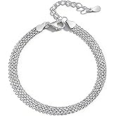 IPEPPY 925 Sterling Silver Solid Slider Bead Bracelets for Women Cute Pearl Layered Bracelet Gold Plated Italian Mesh Friendship Link Chain Bracelet Jewelry Christmas Gifts for Mom Daughter