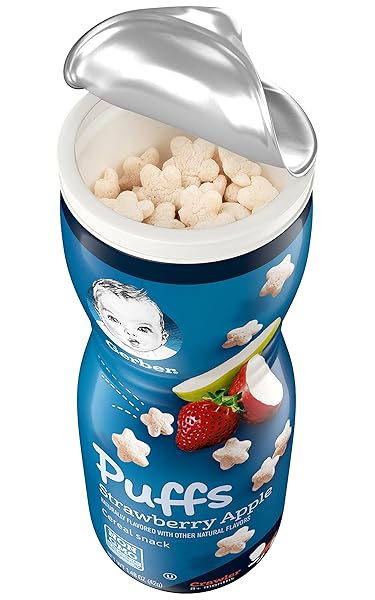 GERBER STAGE 3 BABY SNACKS, STRAWBERRY APPLE PUFFS, PUFFED GRAIN SNACK, BABY LED FEEDING, IRON & CHOLINE, STRAWBERRY APPLE PUFFS SNACKS
