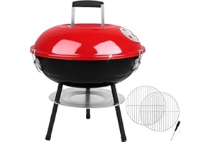14in Charcoal Grill with 2 Grilling Racks, Joyfair Portable BBQ Grill for Outdoor Camping/Backyard Barbecue Party, Enamel Coated Fire Box & Dual Ventilation System, Lightweight & Easy Carrying, Red