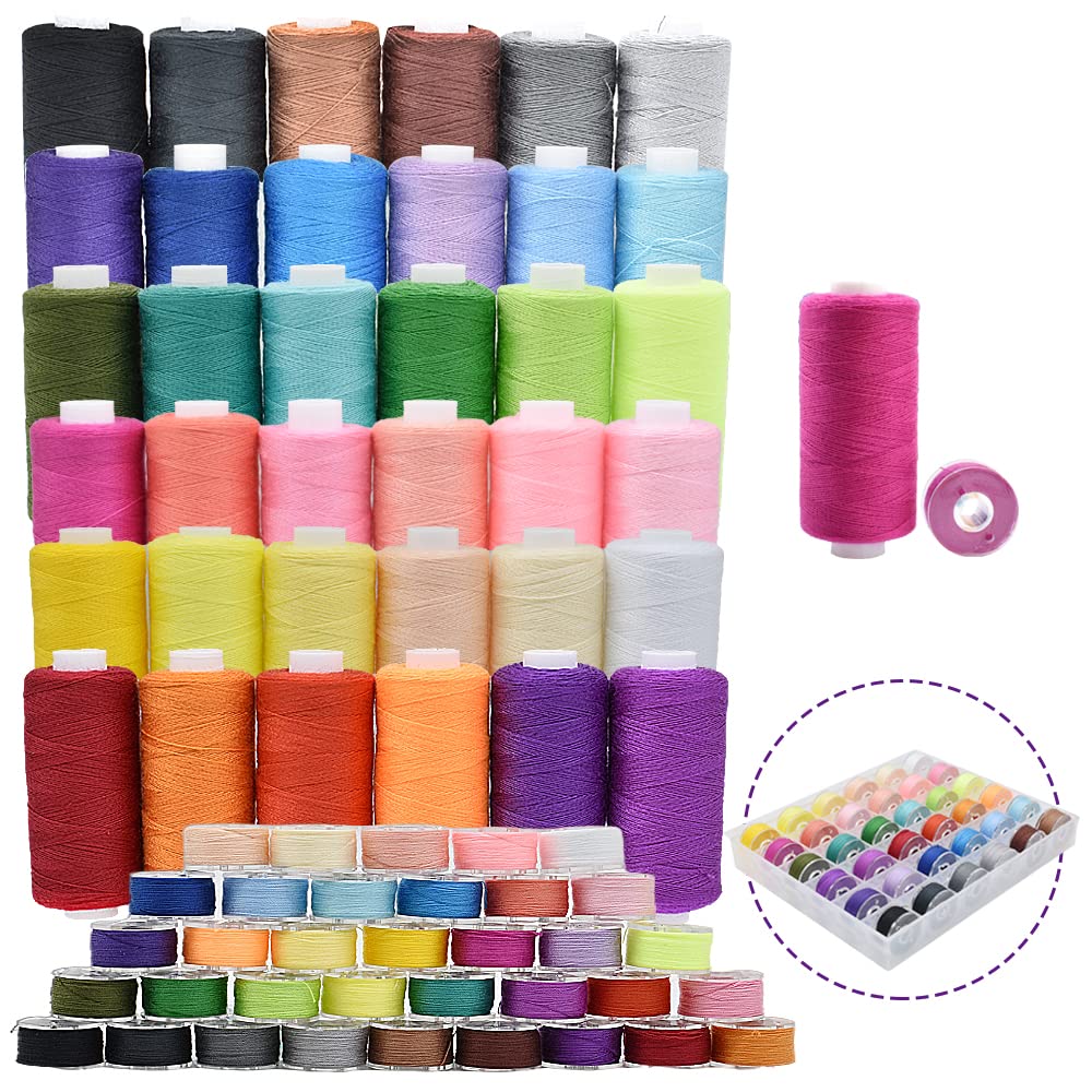 72Pcs Bobbins Sewing Threads Kit 36 Colors Spools 360 Yards Per Polyester Thread Prewound Bobbin with Case for Hand Sewing Sewing Machine Embroidery Mending Clothes DIY Project