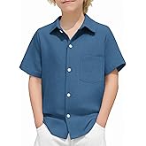 Arshiner Boys Button Down Shirt 100% Cotton Short Sleeve Shirt Solid Summer Beach Shirts with Pocket Size 4-14 Years
