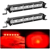 7-inch Red Single Row Off-Road Led Light Bar Pods, Work Driving Fog Lights | 18W/pcs, 36W/Pair, 12V 24V, Ultra-Slim Thin, Waterproof Combo Flood Spot, Fish Hunting Lights for Truck Boat Marine Tractor