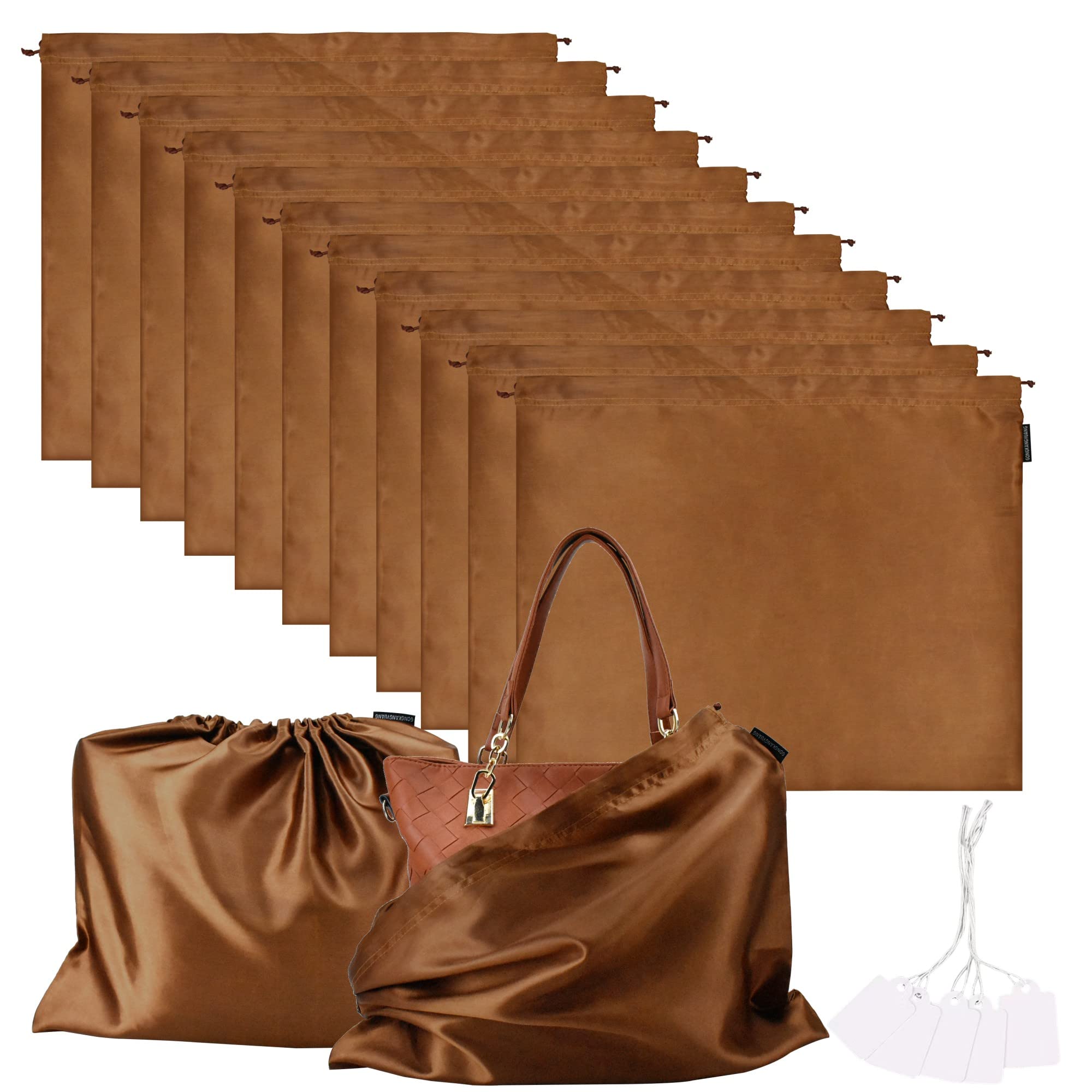Photo 1 of 10 Pack Dust Bags for Purses and Handbags, Silk Dust Cover Storage Bag with Drawstring Travel Storage Pouch for Handbag Purse Shoes Boots (Brown, 23.6 × 19.6 in)