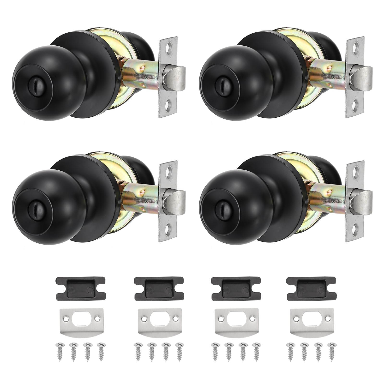 PATIKIL Privacy Keyless Door Knobs Interior, 4 Pack Round Stainless Steel Bedroom Bathroom Door Knob with Lock Entry Indoor Outdoor Door, Black