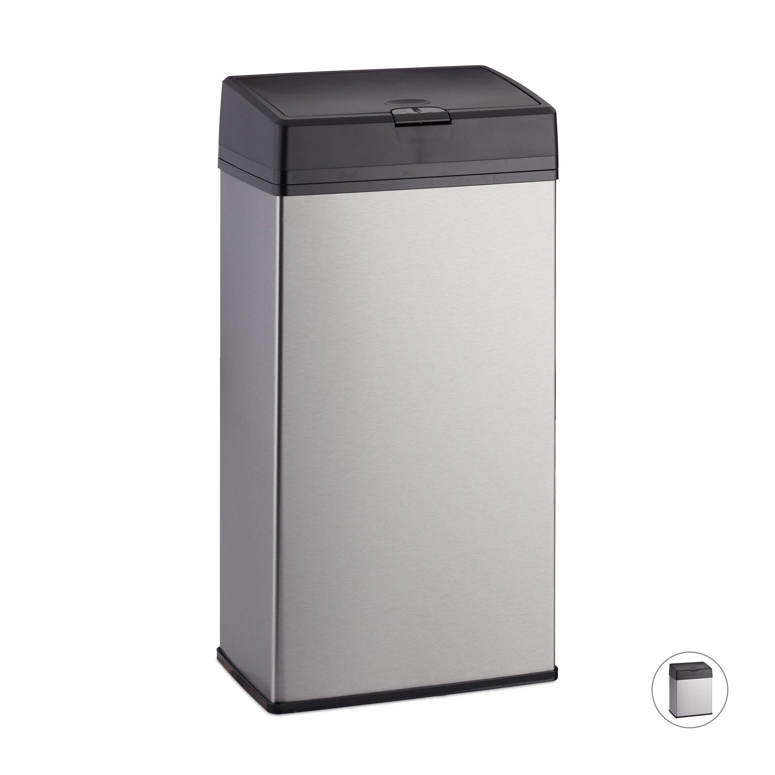 Relaxdays Bathroom Bin, Stainless Steel Indoor Dustin for the Bathroom & Kitchen, Push Function, 6 L, Silver