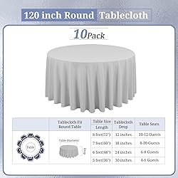 10 Pack Light Grey Round Tablecloths - 120