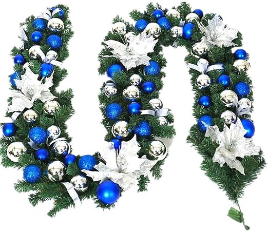 Blue Christmas Fireplace Garland - Jnseaol Garlands Wreaths 2 7m Stairs Fireplace Window Window Christmas Tree Door Mall Decoration Christmas Ball Silver Blue Amazon Co Uk Kitchen Home