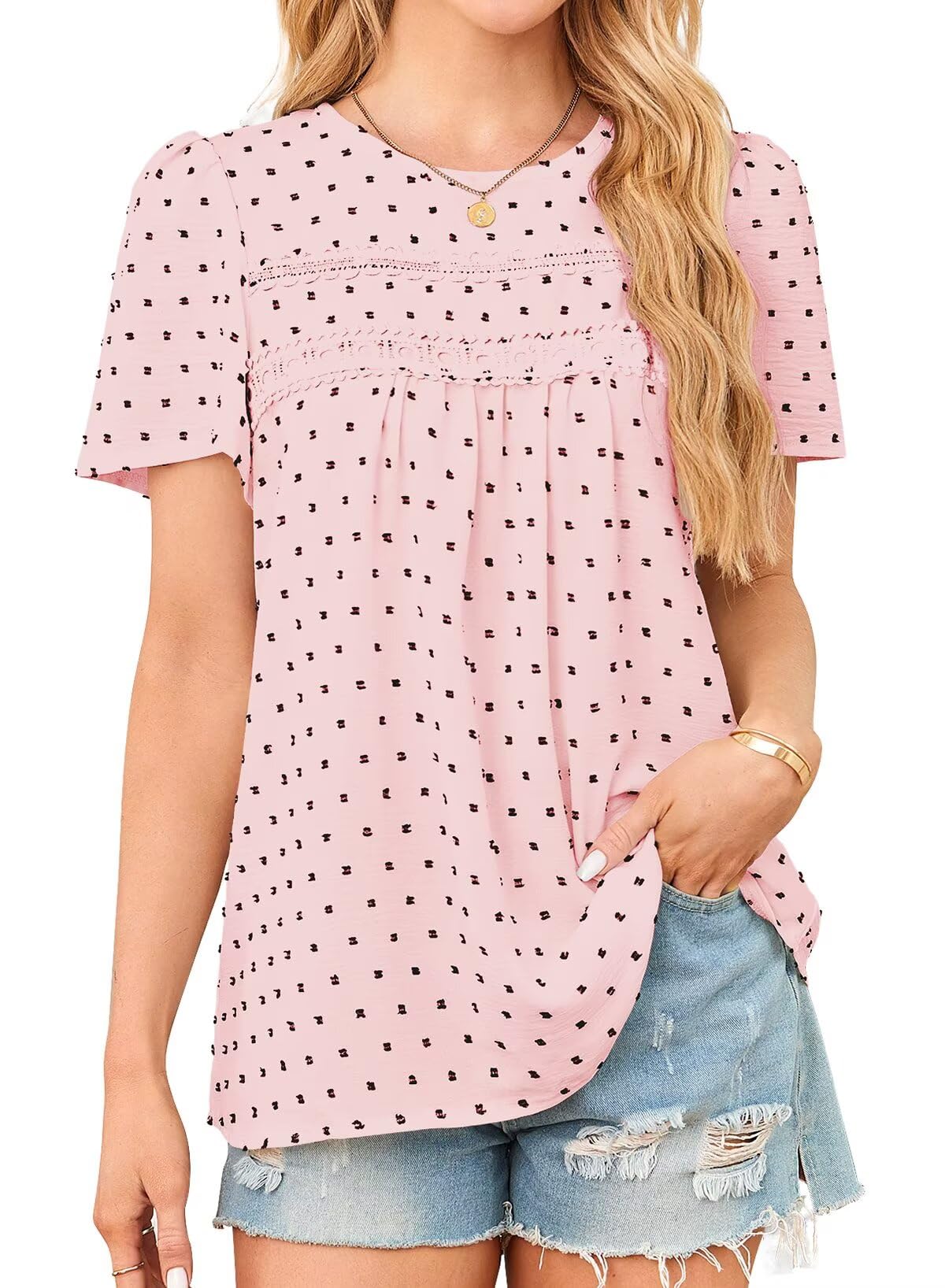 Falechay Plus Size Tops for Women Swiss Dot Solid