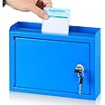 KYODOLED Suggestion Box with Lock and Slot, Small Locking Mailbox for Office, Safe Key Drop Box for Money, Wall Mount Donation Box, Ballot Box with 50 Free Suggestion Cards,9.8" W x 3" D x 7" H, Blue