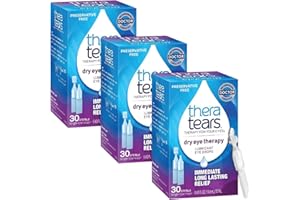 TheraTears Dry Eye Therapy Lubricating Eye Drops for Dry Eyes, Preservative Free eye drops, 30 Single-Use Vials (Pack of 3)