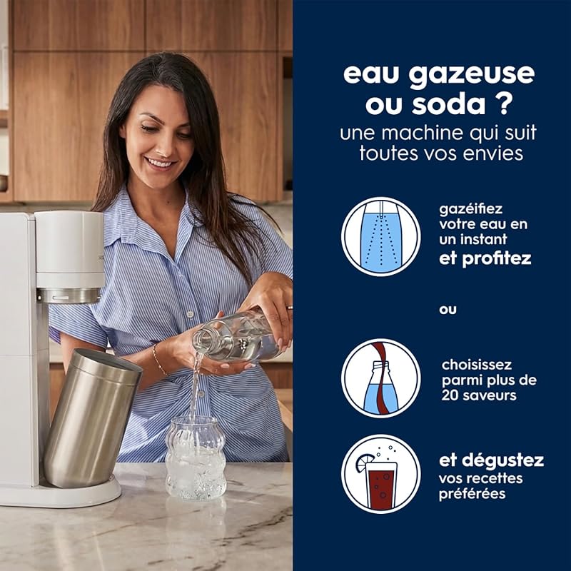 DUO Machine à Soda | 2 Bouteilles + 2 Verre + Cylindre | Blanche