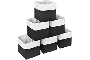 AUSSIY Cube Storage Bin, Collapsible Fabric Storage Bins With Handles, For Clothes Storage, Toys, Book , 13×13×13inches, Pack of 6 (White Black)