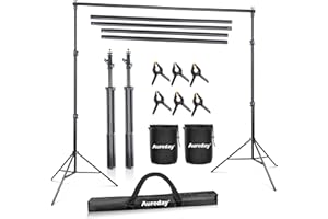 Aureday Backdrop Stand, 10x8.5ft Adjustable Photo Backdrop Stand for Parties, Heavy Duty Background Stand with Travel Bag, 6 Backdrop Clamps, 4 Crossbars, 2 Sandbags for Wedding/Decorations/Photoshoot