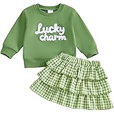 Yuufuniy Toddler Baby Girl Valentines Outfit Infant Spring Clothes Heart Letter Sweatshirt Pullover Plaid Tiered Skirt Set