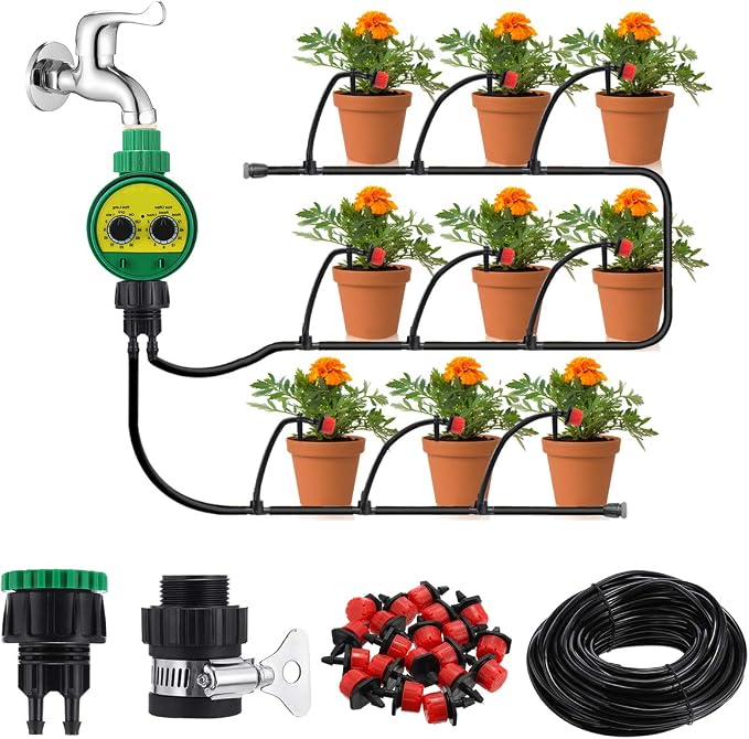 king do way 25M Kit de Riego por Goteo Ajustable, Sistema de Riego ...