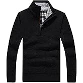 Les umes Mens Half Zip Jumper Plaid Fleece Lined Turtleneck Knit Sweater Long Sleeve Warm Stand Collar Pullover