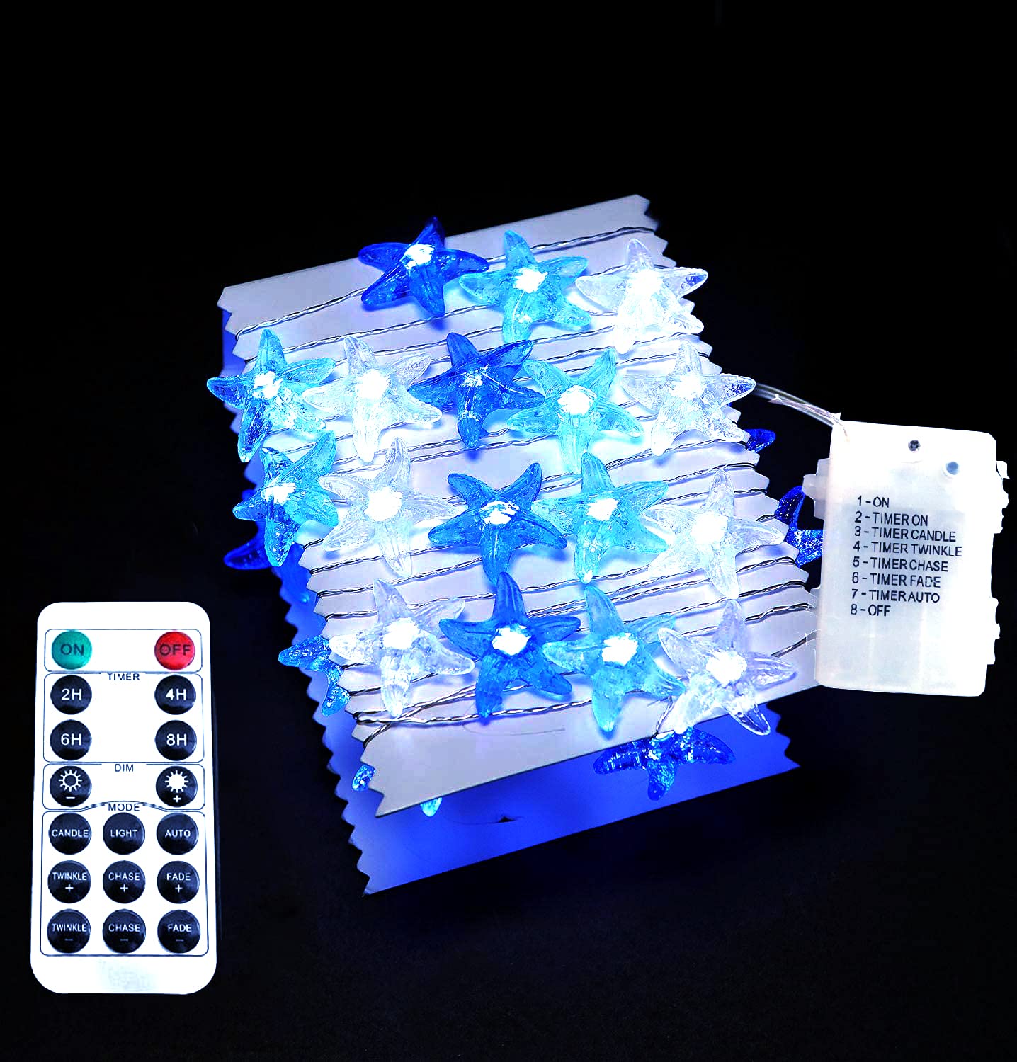 YOLIGHT Starfish String Lights 14ft 40 LED Fairy Light Battery Powered with 8 Modes Remote for Bedroom Christmas Halloween (Starfish, 14FT/40LED)